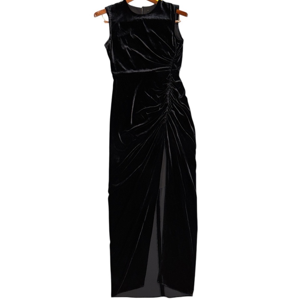 Veronica Beard silk velvet Elegant Black ruched Maxi sleeveless Dress romantic - Picture 8 of 15